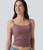 U Neck Heathered Ruched Casual Tank Top with Built-in Bra — Dusk Rose Plum — view 1