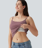 U Neck Heathered Ruched Casual Tank Top with Built-in Bra — Dusk Rose Plum — view 3