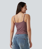 U Neck Heathered Ruched Casual Tank Top with Built-in Bra — Dusk Rose Plum — view 5