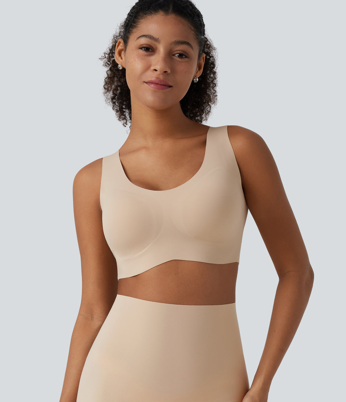 U Neck Built-in Bra Casual Wireless Bra — Hazelnut — view 4