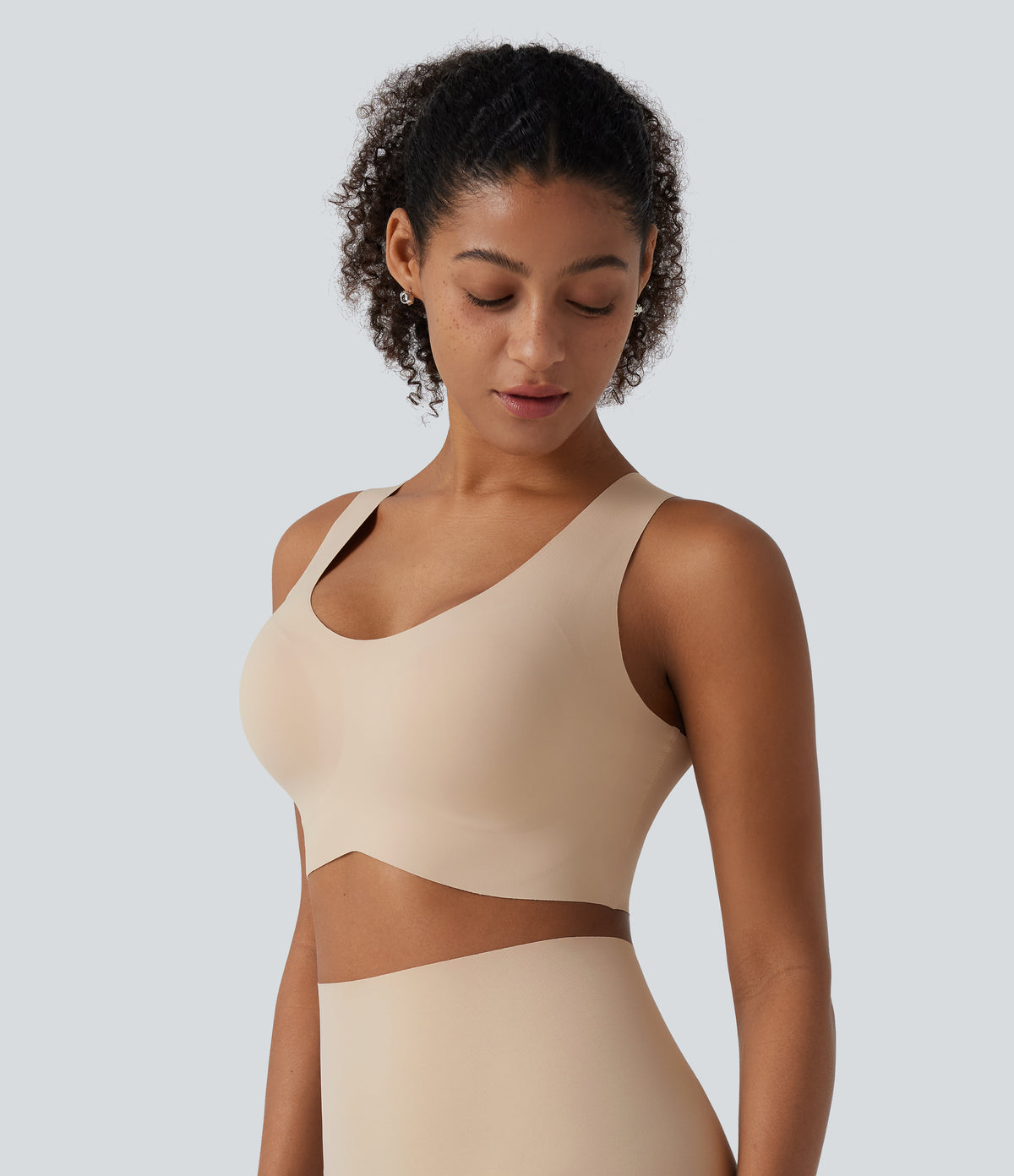 U Neck Built-in Bra Casual Wireless Bra — Hazelnut — view 3