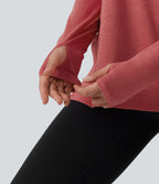 Boat Neck Dropped Long Sleeve Split Yoga Sweatshirt with Thumb Hole — Poinsettia Floral Yarn — view 6