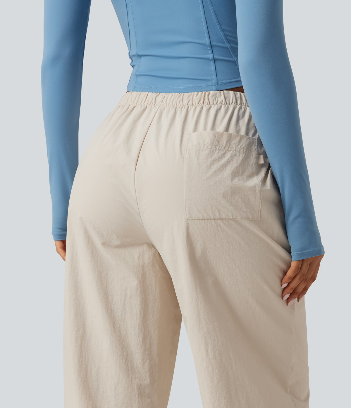 Durable Water Repellent Mid Rise Drawstring Barrel Leg Hiking Jogger with Pockets — Latte Beige — view 6