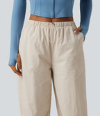 Durable Water Repellent Mid Rise Drawstring Barrel Leg Hiking Jogger with Pockets — Latte Beige — view 8