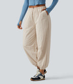 Durable Water Repellent Mid Rise Drawstring Barrel Leg Hiking Jogger with Pockets — Latte Beige — view 3