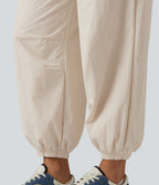 Durable Water Repellent Mid Rise Drawstring Barrel Leg Hiking Jogger with Pockets — Latte Beige — view 7