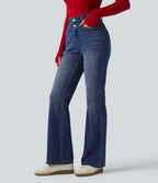 High Waisted Bootcut Jeans with Pockets — Tide Blue Denim — view 3