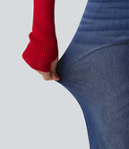 High Waisted Bootcut Jeans with Pockets — Tide Blue Denim — view 6