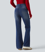 High Waisted Bootcut Jeans with Pockets — Tide Blue Denim — view 2