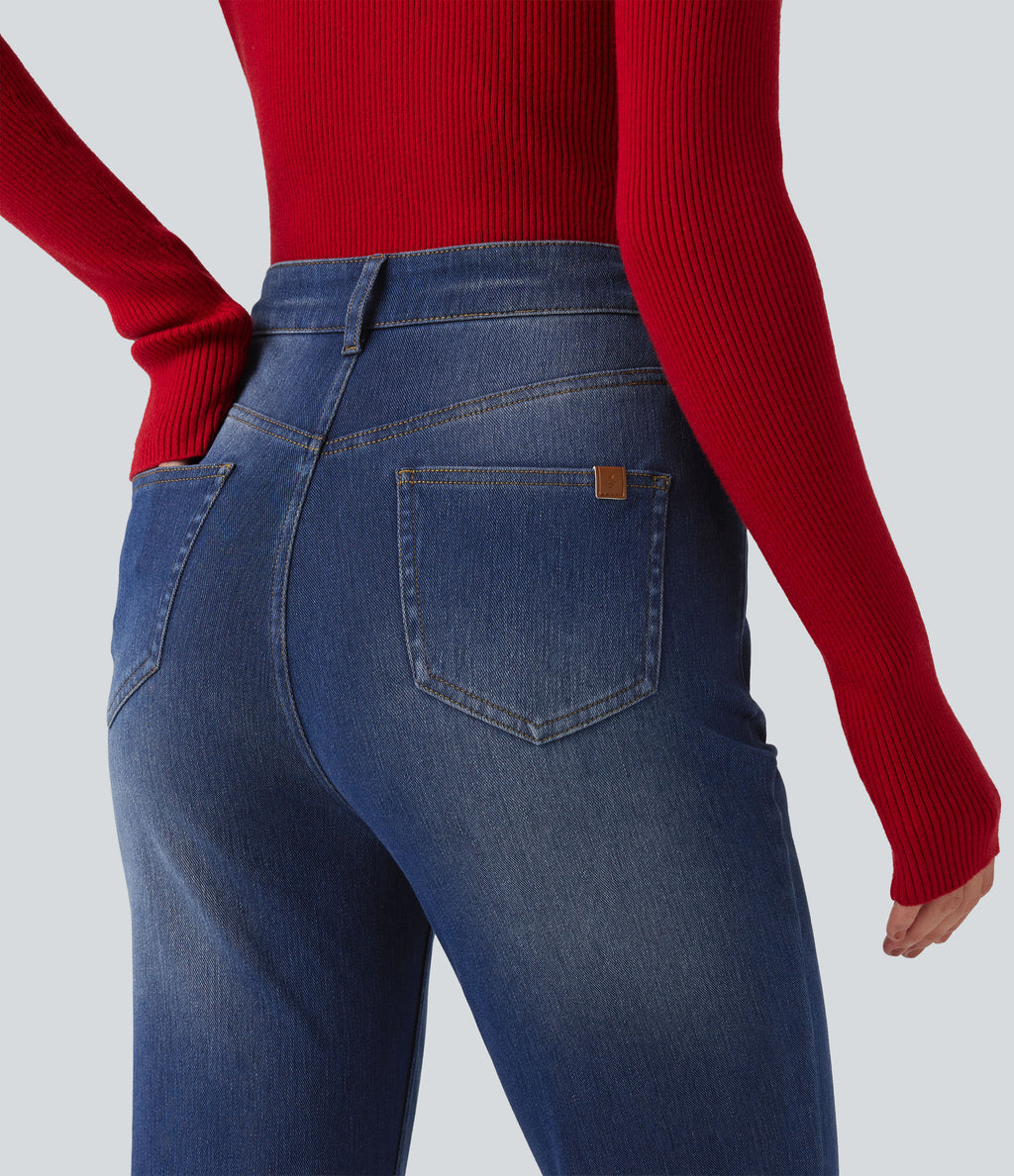 High Waisted Bootcut Jeans with Pockets — Tide Blue Denim — view 5