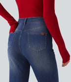 High Waisted Bootcut Jeans with Pockets — Tide Blue Denim — view 5