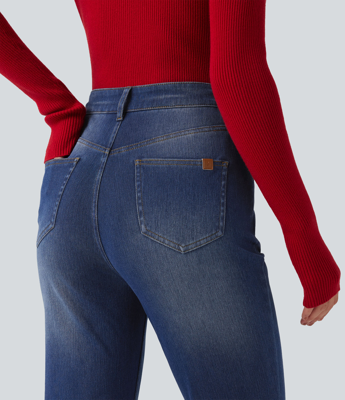 High Waisted Bootcut Jeans with Pockets — Tide Blue Denim — view 5