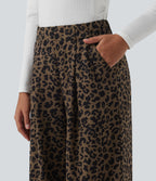 High Waisted Leopard Print Wide Leg Corduroy Casual Trousers with Pockets — Wildmark — view 5