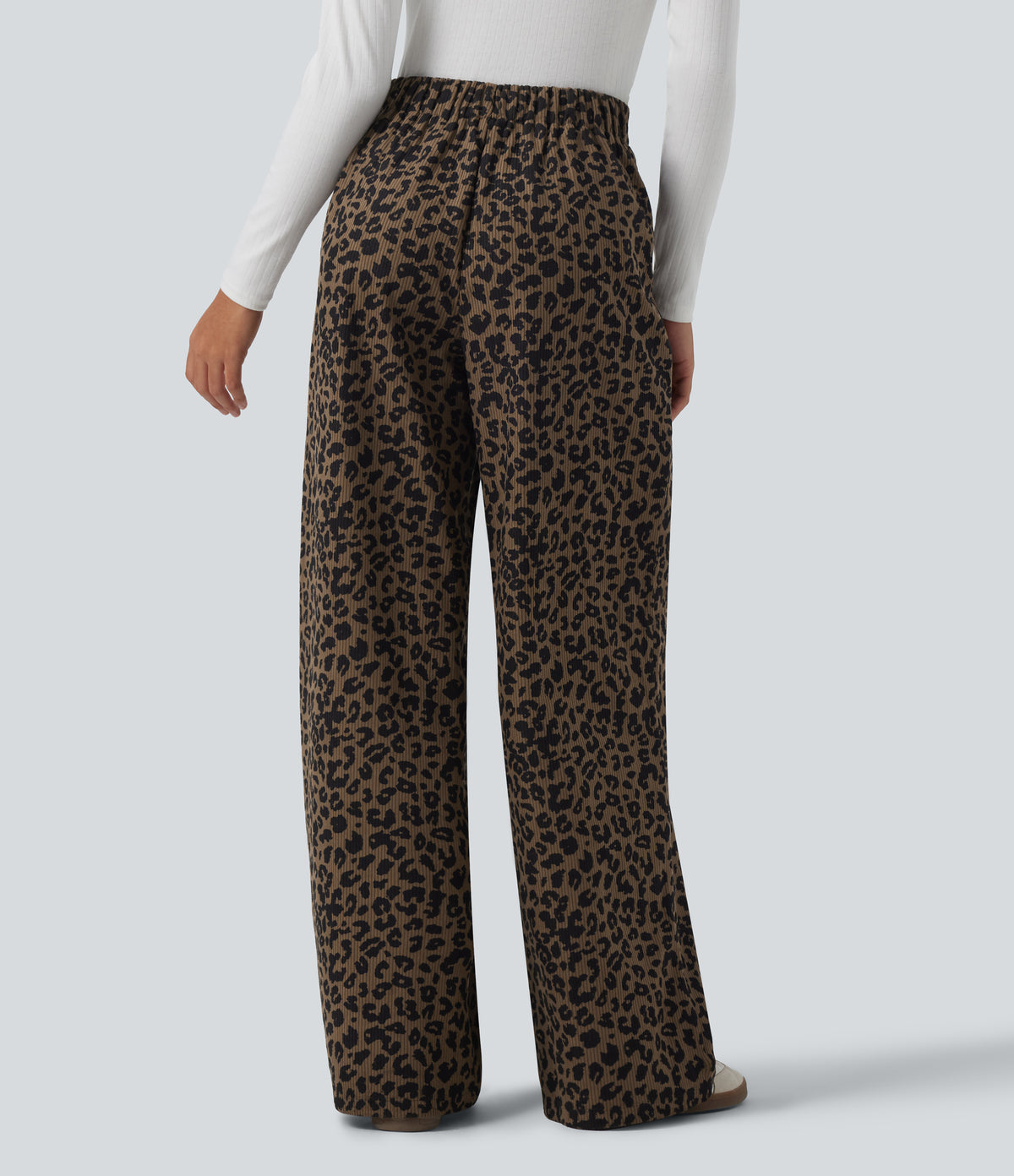 High Waisted Leopard Print Wide Leg Corduroy Casual Trousers with Pockets — Wildmark — view 2