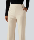Wrinkle Recovery High Waisted Flare Work Trousers with Pockets — Oat Milk — view 5