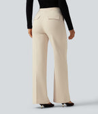 Wrinkle Recovery High Waisted Flare Work Trousers with Pockets — Oat Milk — view 2