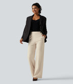 Wrinkle Recovery High Waisted Flare Work Trousers with Pockets — Oat Milk — view 4