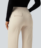 Wrinkle Recovery High Waisted Flare Work Trousers with Pockets — Oat Milk — view 6