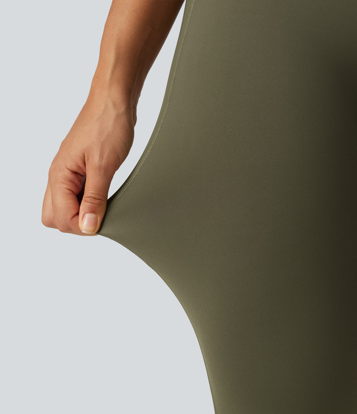 High Waisted Drawstring Contrast Mesh Quick Dry Running Leggings with Reflective Dots and Pockets — Grass Grey Green — view 7