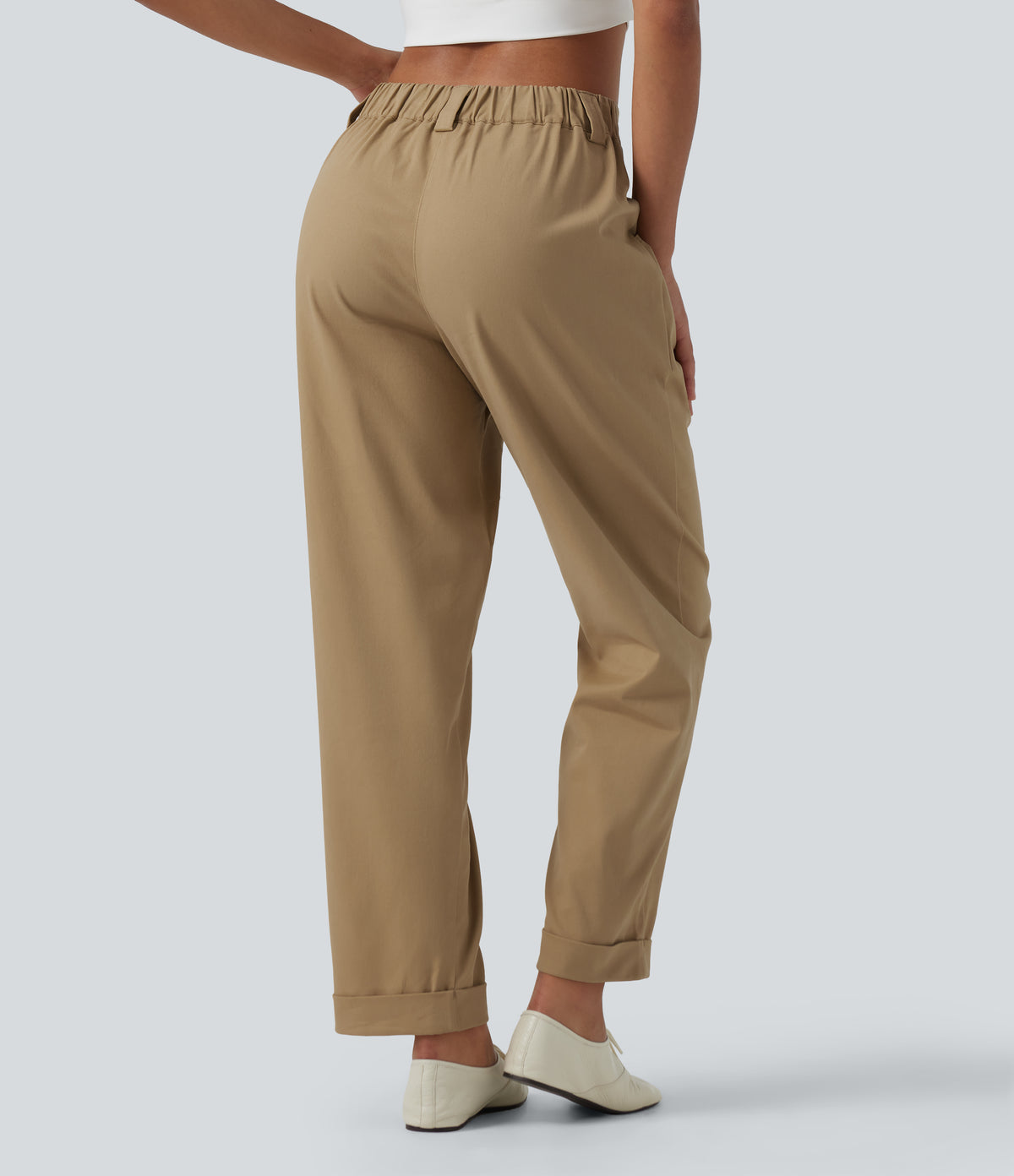 Low Rise Relaxed Rolled Hem Tapered Rolled Hem Cotton Casual Trousers with Pockets — Starfish — view 2