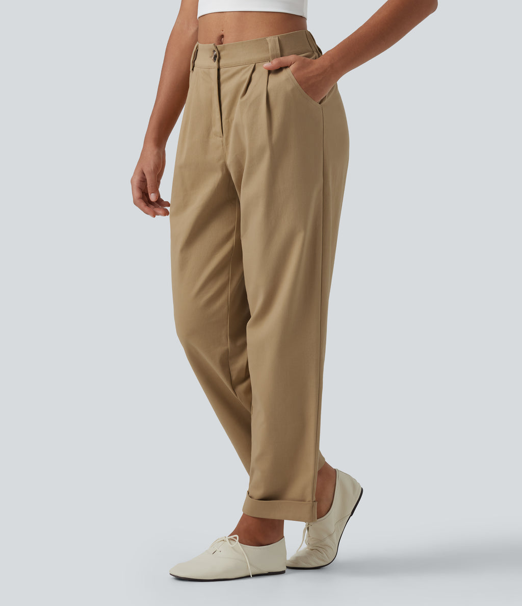 Low Rise Relaxed Rolled Hem Tapered Rolled Hem Cotton Casual Trousers with Pockets — Starfish — view 1