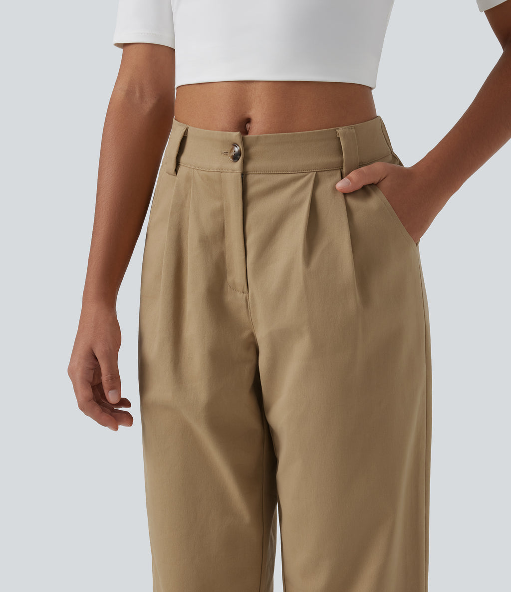 Low Rise Relaxed Rolled Hem Tapered Rolled Hem Cotton Casual Trousers with Pockets — Starfish — view 4