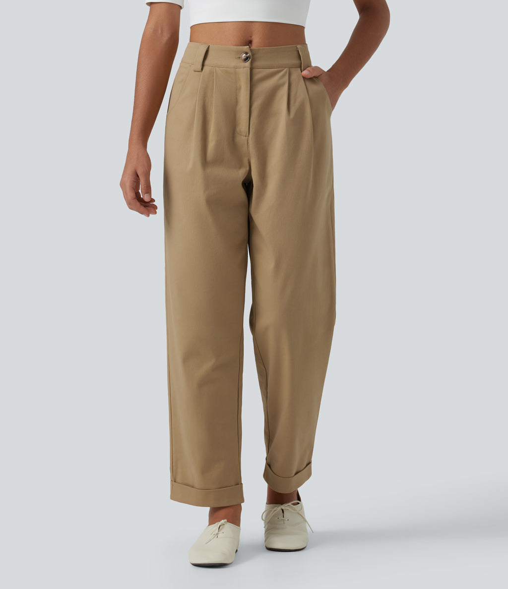 Low Rise Relaxed Rolled Hem Tapered Rolled Hem Cotton Casual Trousers with Pockets — Starfish — view 3
