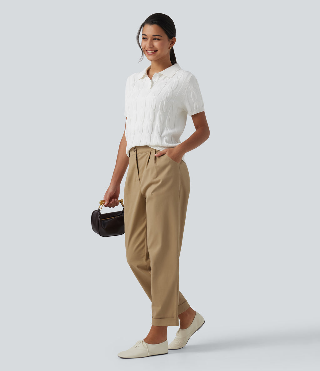 Low Rise Relaxed Rolled Hem Tapered Rolled Hem Cotton Casual Trousers with Pockets — Starfish — view 6