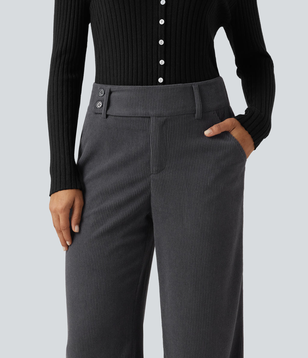 Mid Rise Corduroy Bootcut Casual Trousers with Pockets — Phantom — view 4