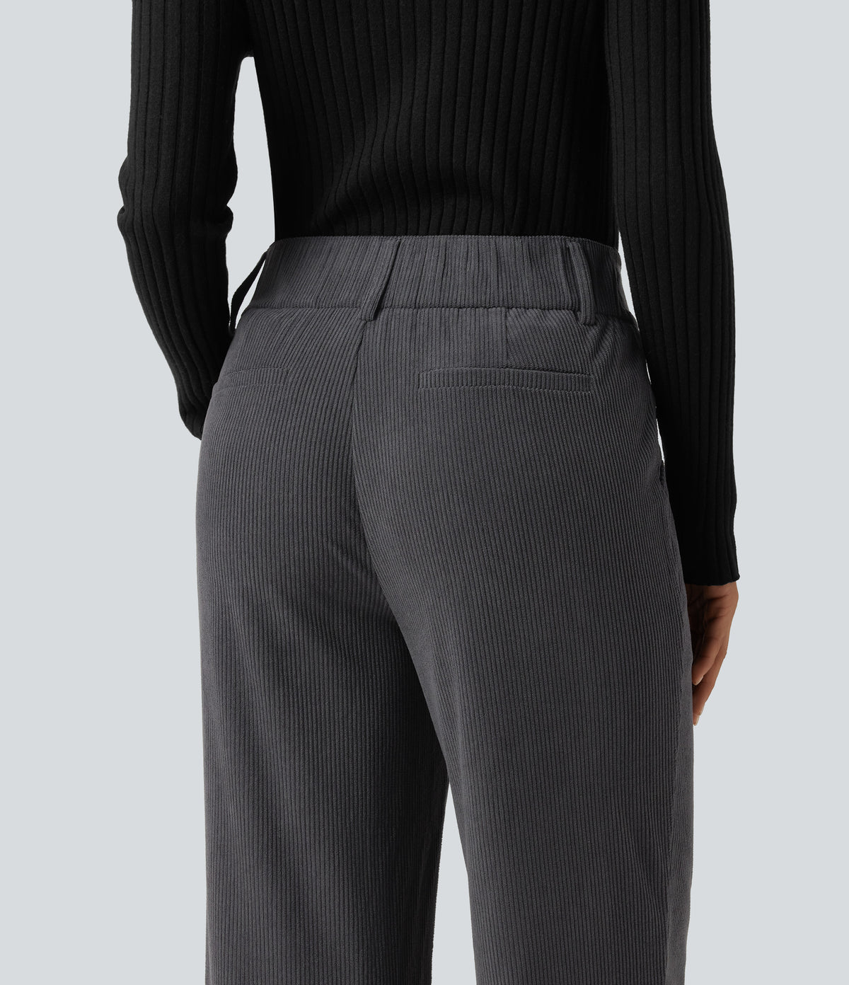 Mid Rise Corduroy Bootcut Casual Trousers with Pockets — Phantom — view 5