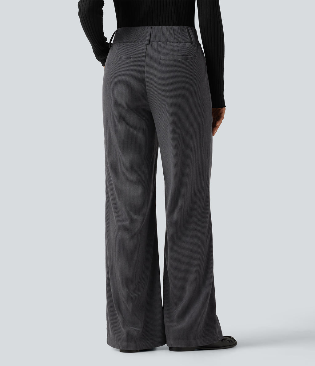 Mid Rise Corduroy Bootcut Casual Trousers with Pockets — Phantom — view 2