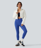 High Waisted Crossover Fleece Yoga Leggings with Pockets — Beaucoup Blue — view 7