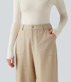 High Waisted Wide Leg Work Trousers with Pockets — Wood Ash — view 4