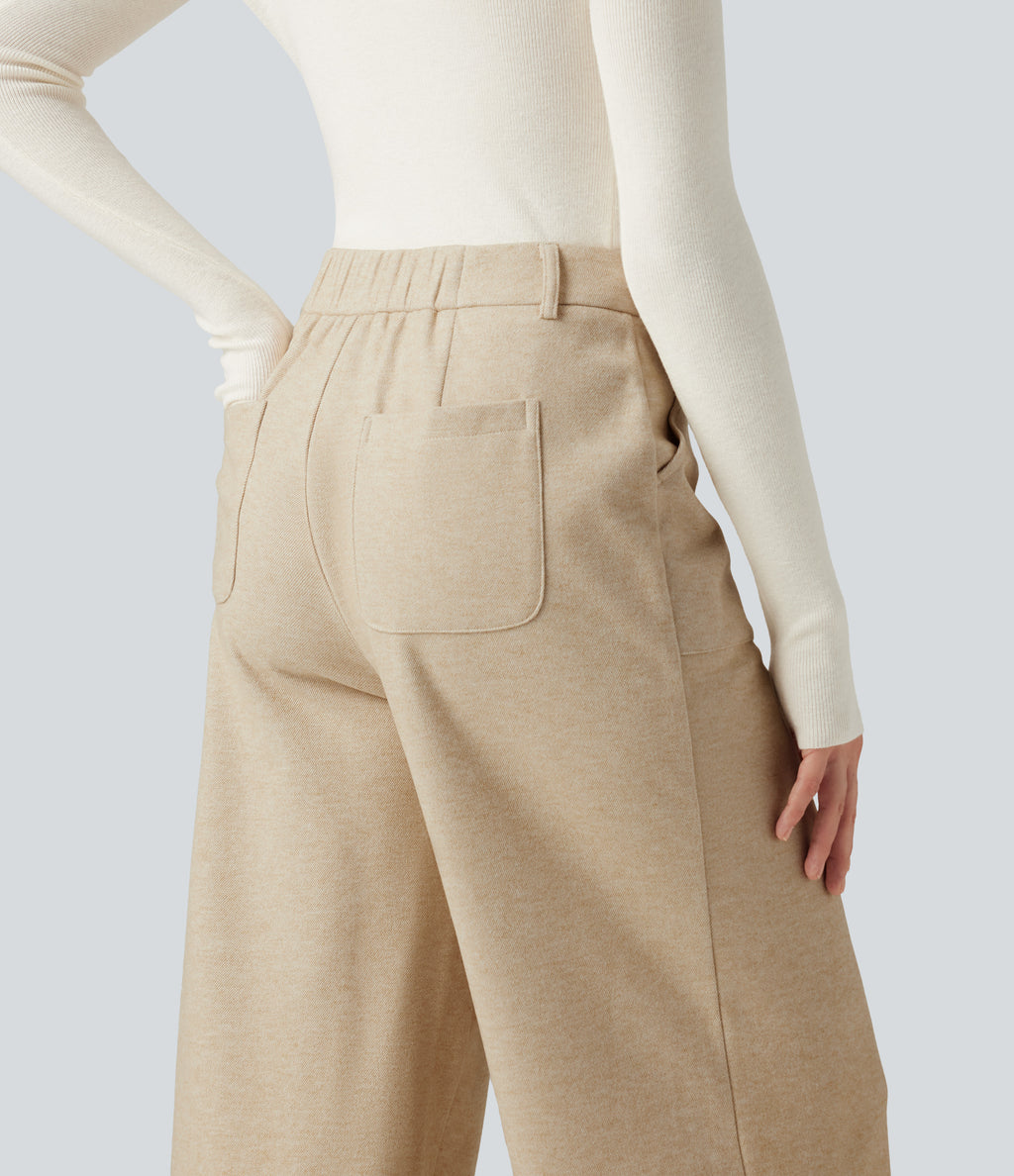 High Waisted Wide Leg Work Trousers with Pockets — Wood Ash — view 5