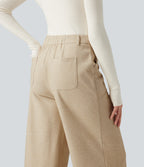 High Waisted Wide Leg Work Trousers with Pockets — Wood Ash — view 5