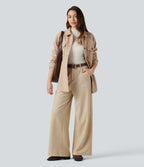 High Waisted Wide Leg Work Trousers with Pockets — Wood Ash — view 7