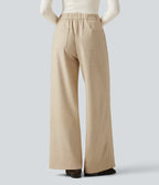 High Waisted Wide Leg Work Trousers with Pockets — Wood Ash — view 2