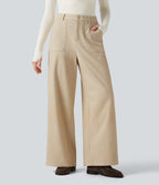 High Waisted Wide Leg Work Trousers with Pockets — Wood Ash — view 1