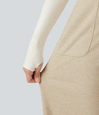 High Waisted Wide Leg Work Trousers with Pockets — Wood Ash — view 6