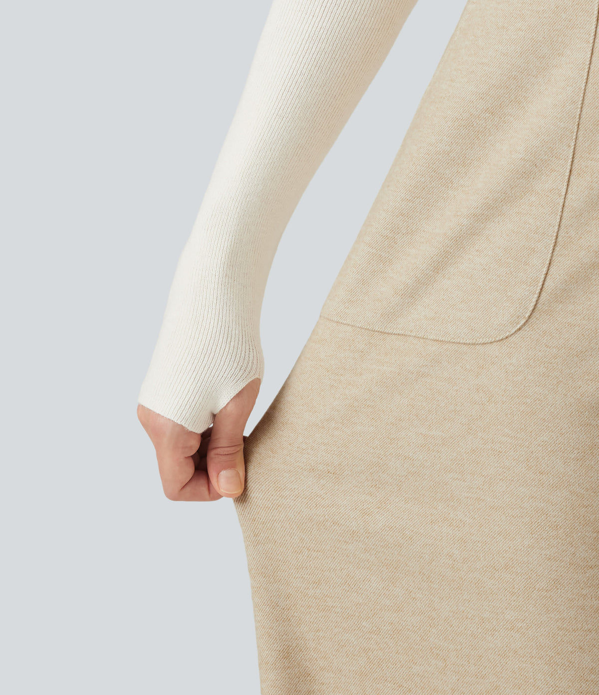 High Waisted Wide Leg Work Trousers with Pockets — Wood Ash — view 6