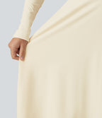 Square Neck Long Sleeve Built-In Bra A-Line Milkmaid Midi Dress — Vague Yellow — view 6