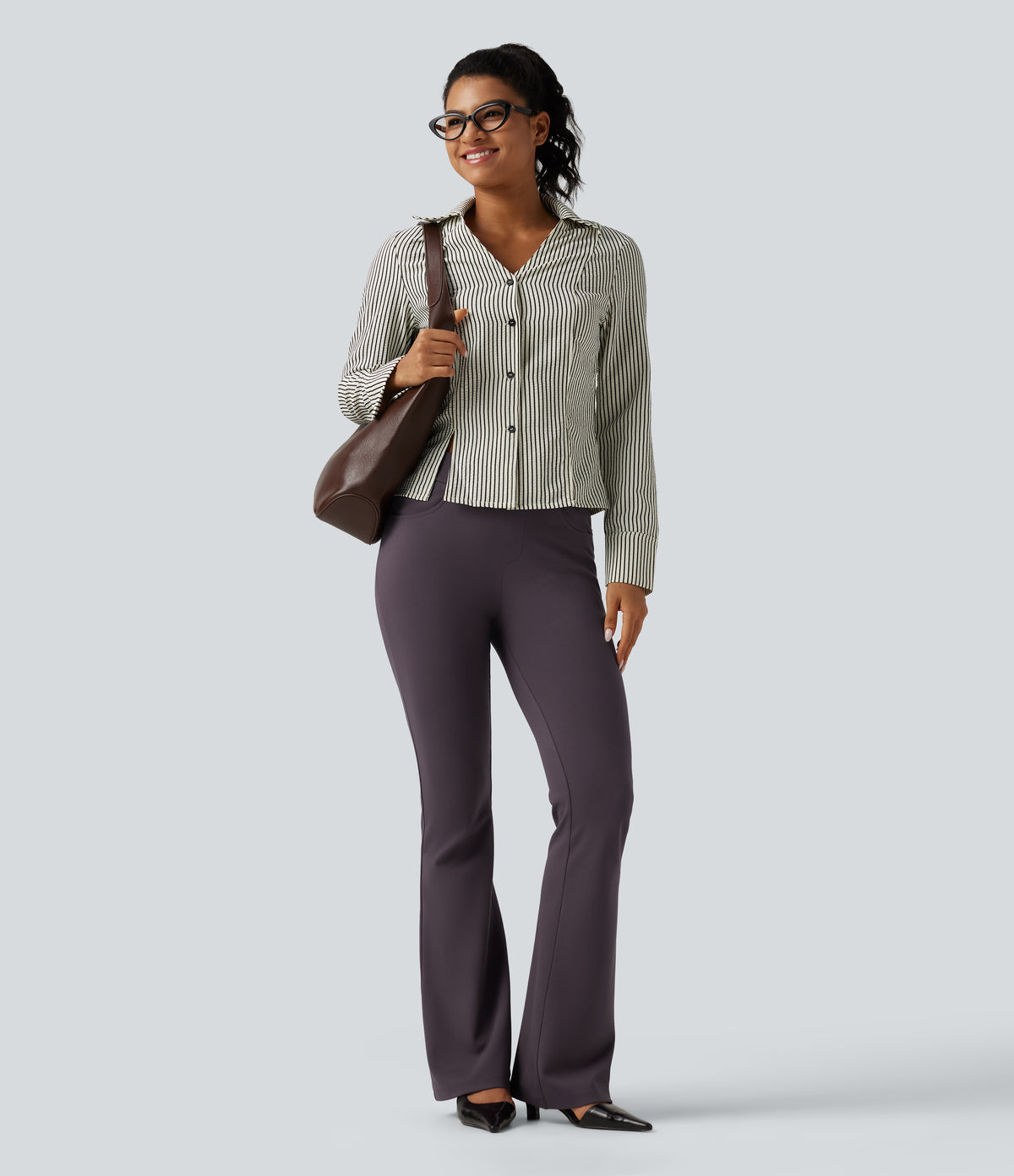 Mid Rise Bootcut Work Trousers with Pockets — Night's Purple — view 4