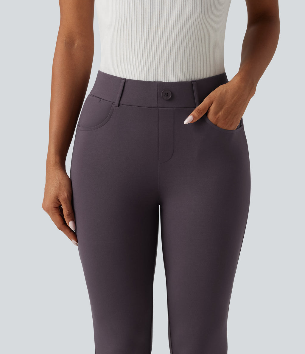 Mid Rise Bootcut Work Trousers with Pockets — Night's Purple — view 6