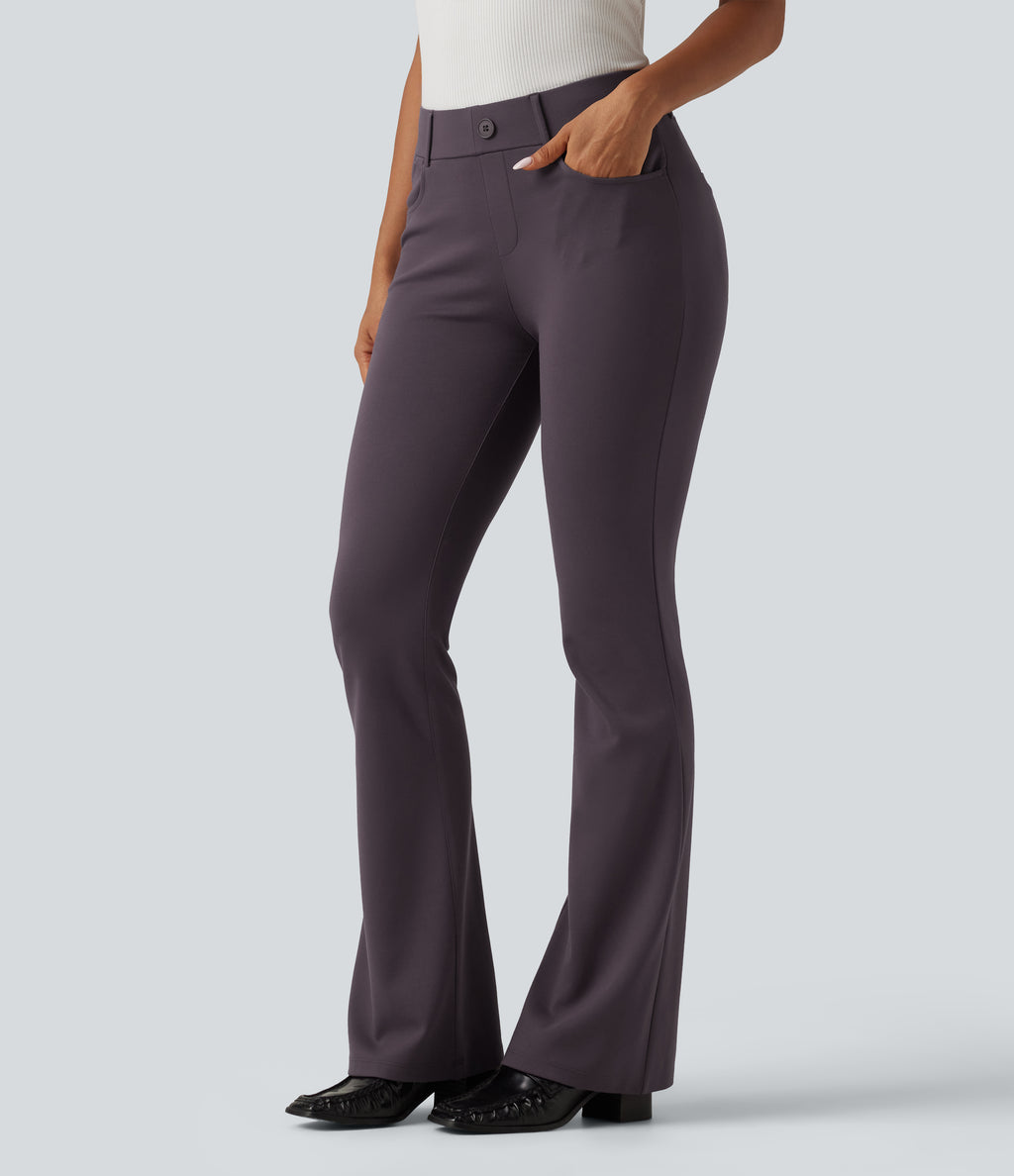 Mid Rise Bootcut Work Trousers with Pockets — Night's Purple — view 3