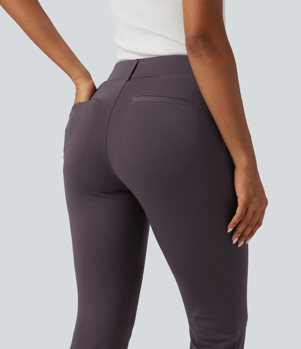 Mid Rise Bootcut Work Trousers with Pockets — Night's Purple — view 7