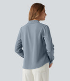 Open Front Puff Long Sleeve Curved Hem Casual Blouse — Mountain Spring — view 2