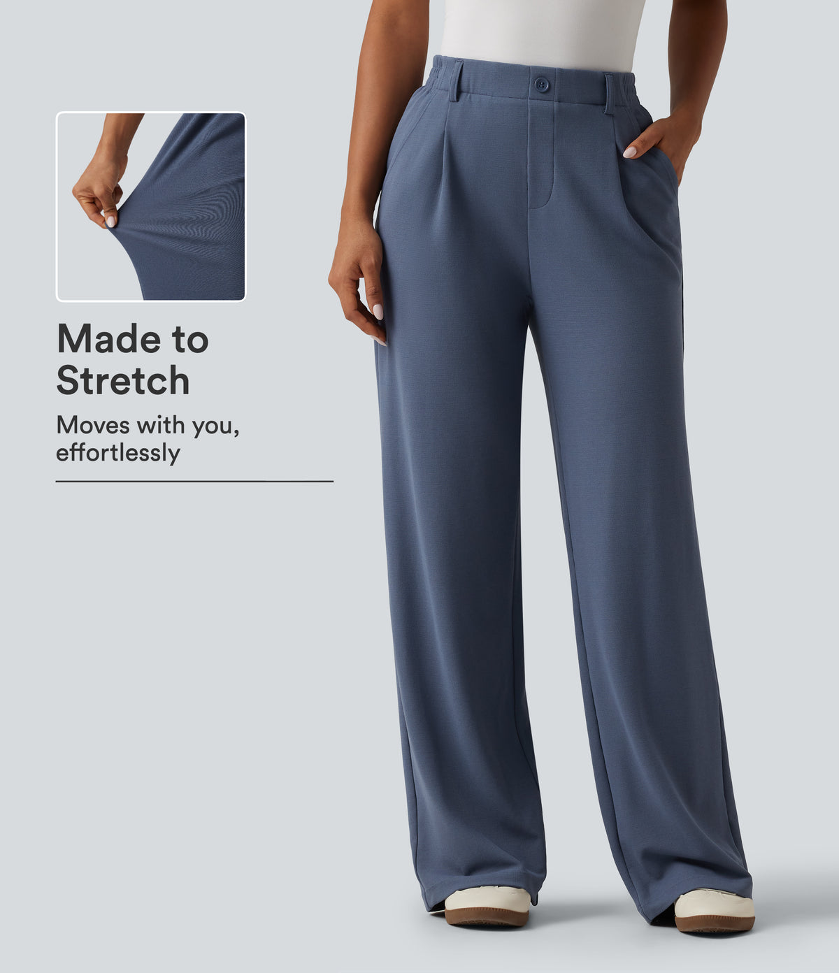 High Waisted Wide Leg Waffle Work Trousers with Pockets — Grisaille — view 1