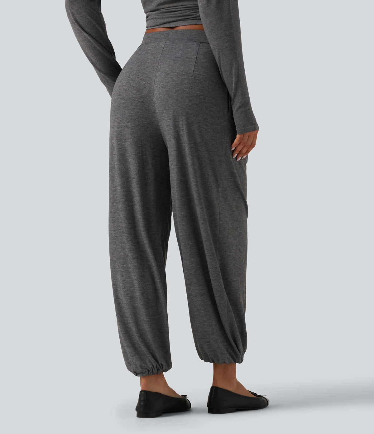 Mid Rise Drawstring Pleated Casual Joggers with Pockets — Darl Gray Floral Yarn — view 2