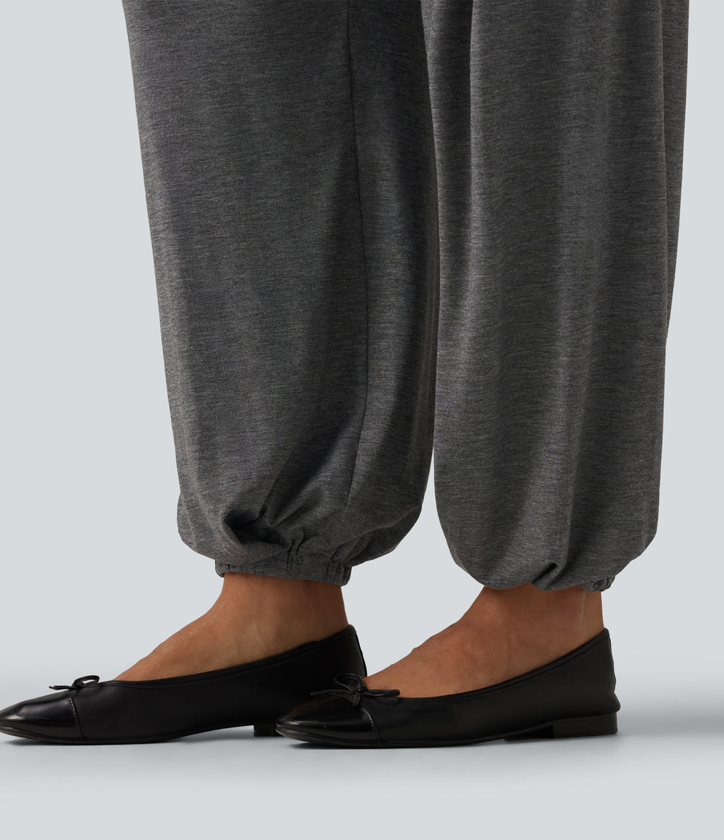 Mid Rise Drawstring Pleated Casual Joggers with Pockets — Darl Gray Floral Yarn — view 6