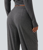 Mid Rise Drawstring Pleated Casual Joggers with Pockets — Darl Gray Floral Yarn — view 7